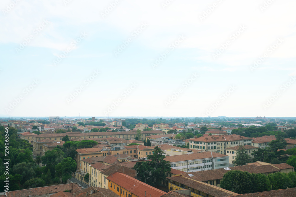 Pisa,Italy-July 28, 2018: View of Pisa city from the top of the Leaning Tower in Pisa, Italy.