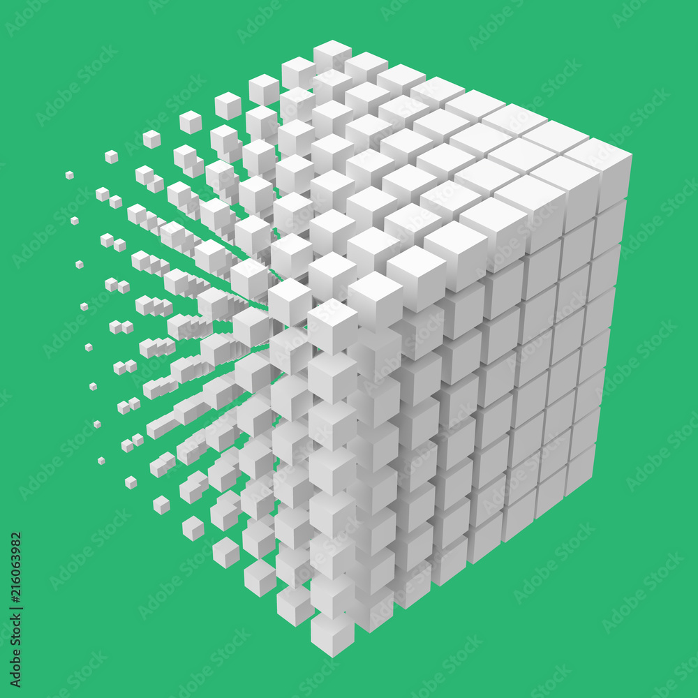 bigger cube dissolving to smaller cubes