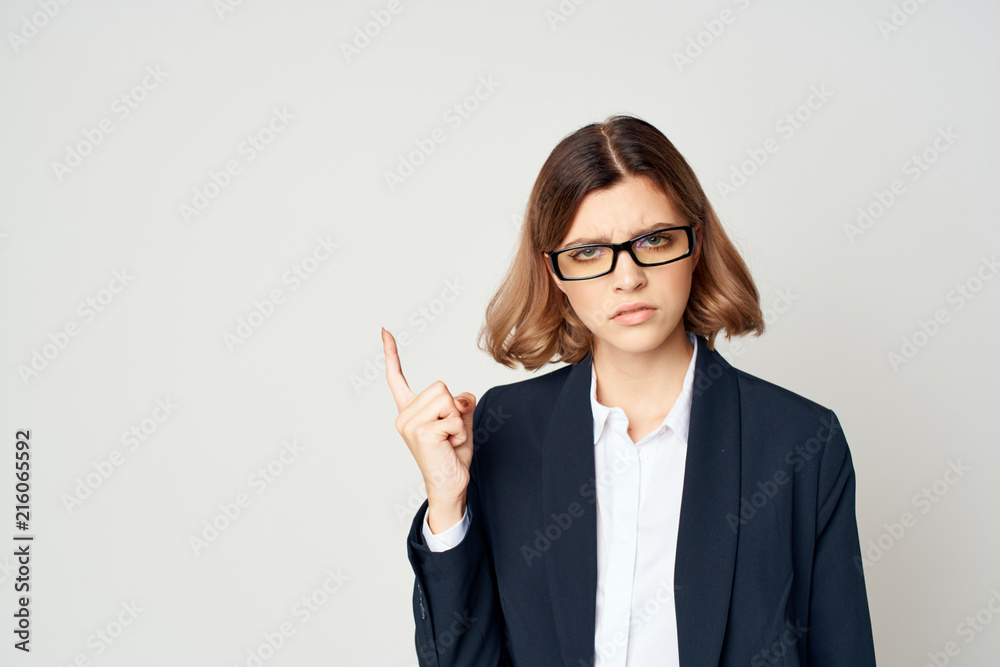 serious business woman shows finger to the place free serious business woman shows finger to the place free