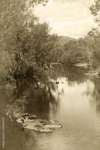 Sunning sepia colored Ibis creek near Irvinebank on the Atherton Tableland in Queensland, Australia