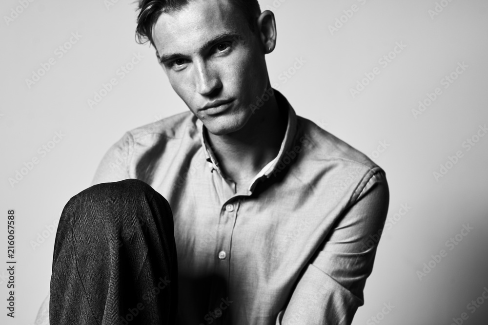 Obraz premium male beautiful portrait black and white photo