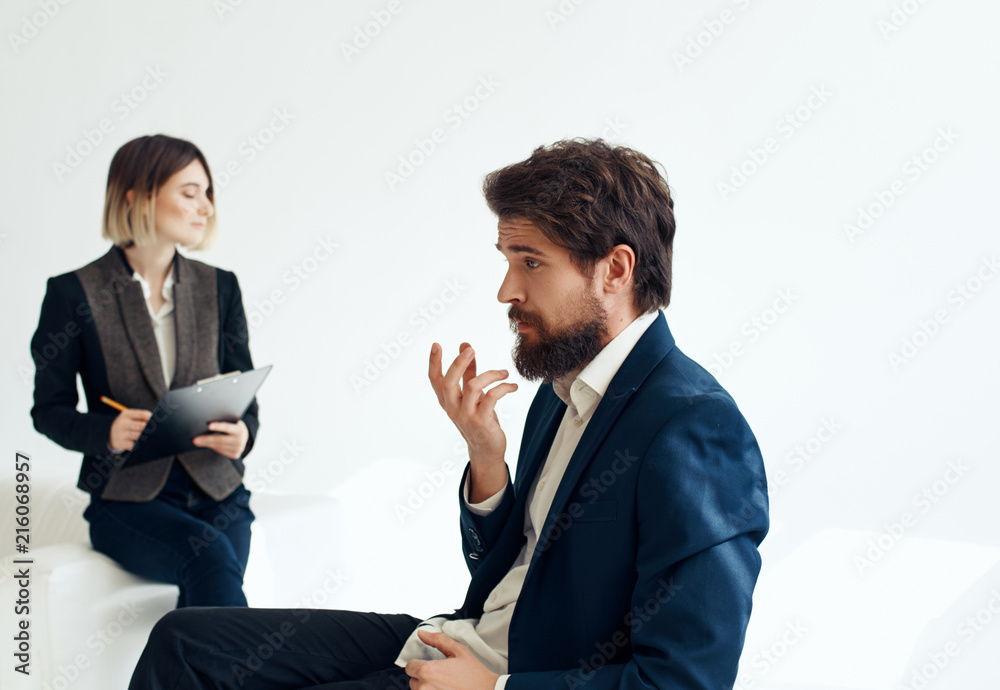 colleagues at the interview talks business office colleagues at the interview talks business office