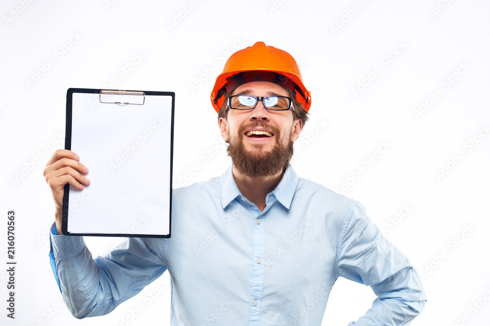 construction worker in hard hat with documents construction worker in hard hat with documents
