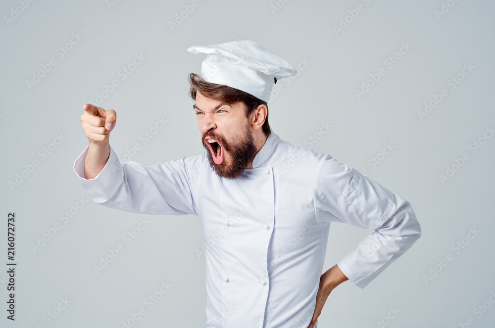cook man with a beard shouts emotions cook man with a beard shouts emotions