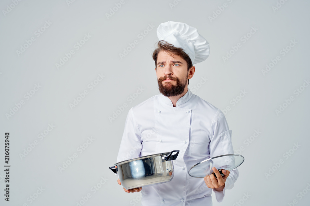 cook holds pot cook holds pot
