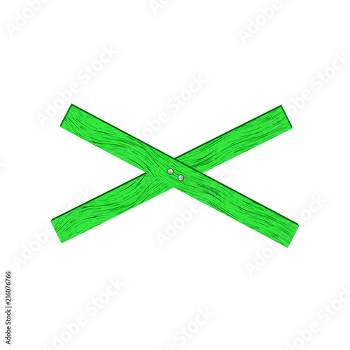 Green wooden barrier in cross shape