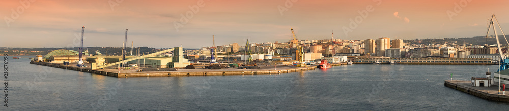 Panorama view of the Port of La Coruña, Spain.
