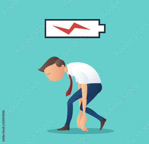 business concept of businessman tired of working with low battery vector illustration