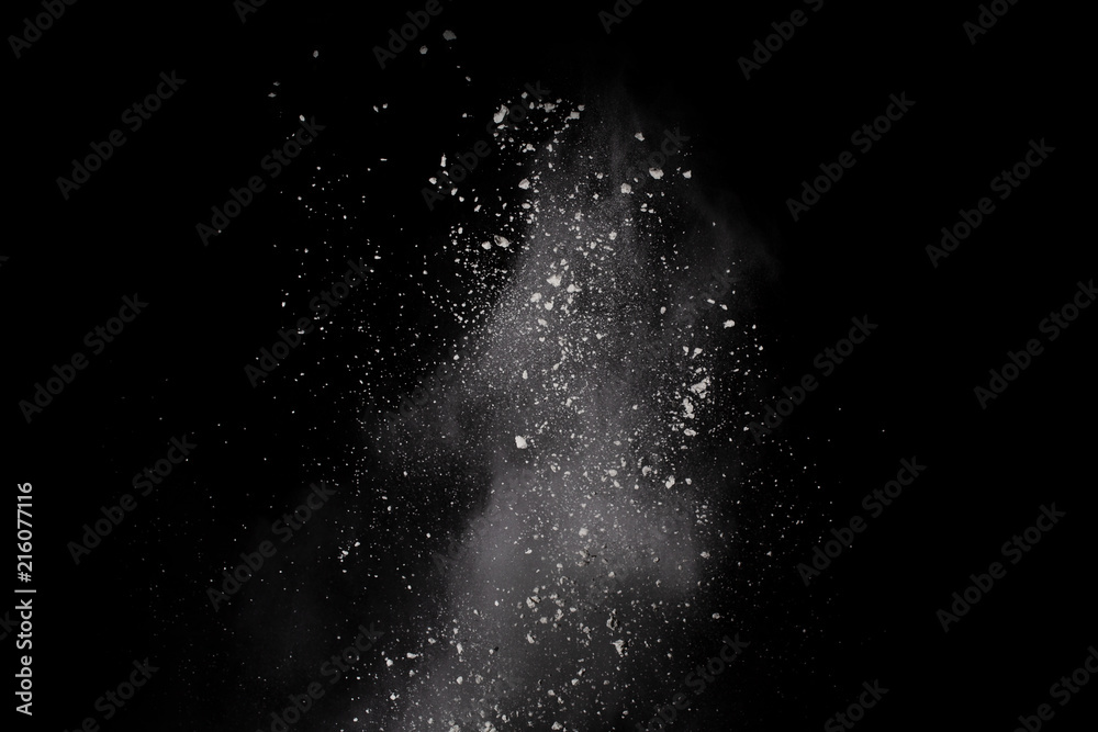 Launched white powder, isolated on black background. Launched white powder, isolated on black background.