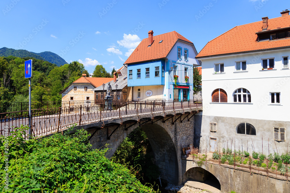 Slovenija, Škofja Loka, Kapucinski most. Juli 2018.