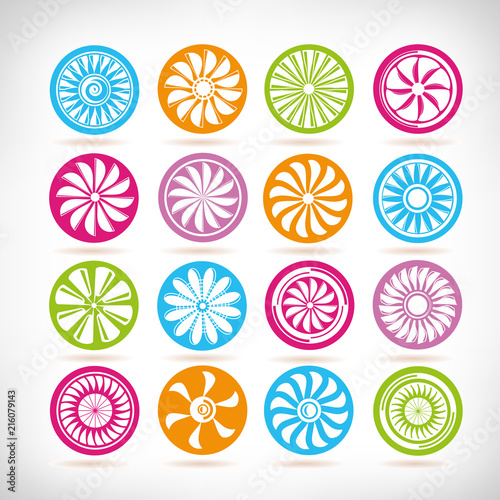 Jet engine turbine icons