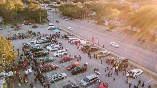 Overhead drone shot of a city event. photo