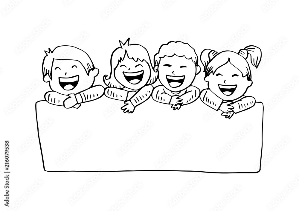 Cartoon happy kids holding banner Stock Illustration | Adobe Stock