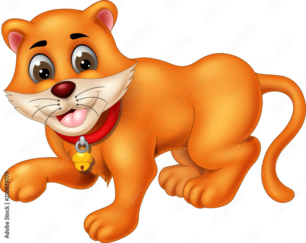 cute cat cartoon walking with smile on white background cute cat cartoon walking with smile on white background