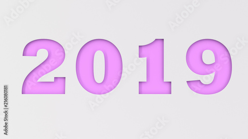 Purple 2019 number cut in white paper
