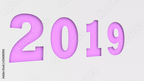 Purple 2019 number cut in white paper