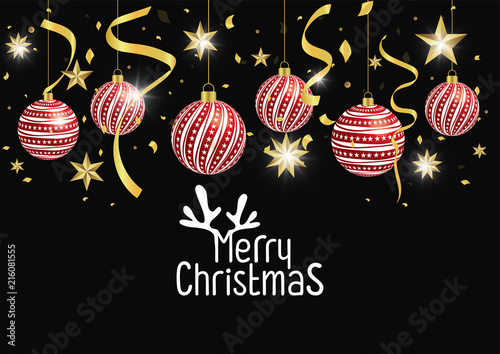 Christmas background with Gold Foil Stars, Greeting Card. Vector illustration