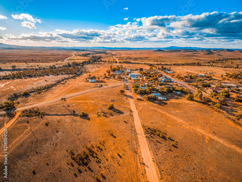 Aerial view of a small town in vast plains of South Australian outback photo