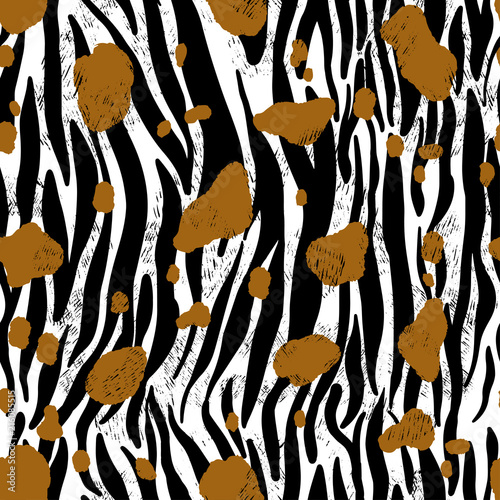 Vector illustration seamless pattern floral animal fur print background. Hand drawn style, texture wallpaper, fashion fabric, textile. Abstract skin pelage.