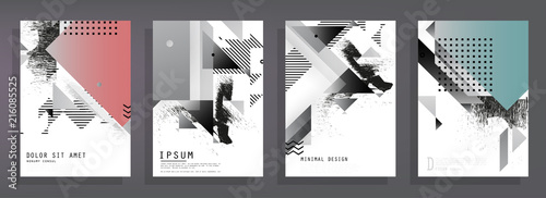 Covers templates set with graphic geometric elements. Applicable for brochures, posters, covers and banners. Vector illustrations.