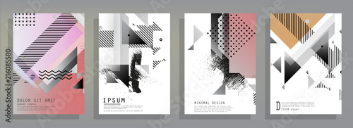 Covers templates set with graphic geometric elements. Applicable for brochures, posters, covers and banners. Vector illustrations.