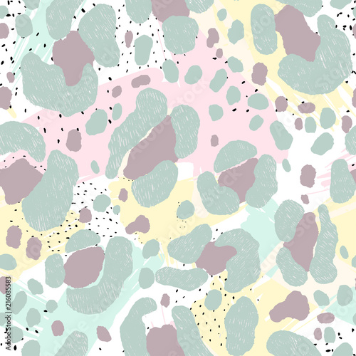 Vector illustration seamless pattern floral animal fur print background. Hand drawn style, texture wallpaper, fashion fabric, textile. Abstract skin pelage.