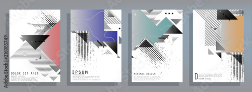 Covers templates set with graphic geometric elements. Applicable for brochures, posters, covers and banners. Vector illustrations.