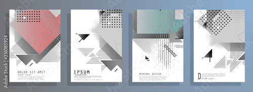 Covers templates set with graphic geometric elements. Applicable for brochures, posters, covers and banners. Vector illustrations.