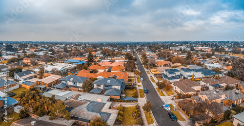 Aerial panorama of suburbian houses in Carrum, Melbourne suburb photo