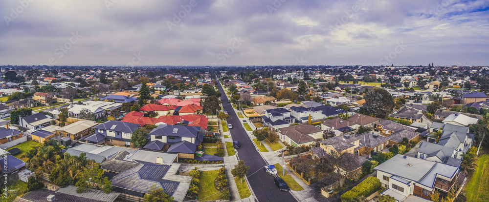 Large aerial panorama of real estate in Carrum, suburb in Melbourne, Australia