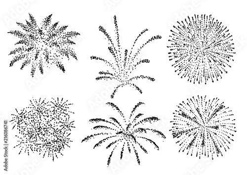 Firework illustration, drawing, engraving, ink, line art, vector