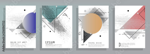Covers templates set with graphic geometric elements. Applicable for brochures, posters, covers and banners. Vector illustrations.
