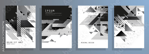 Covers templates set with graphic geometric elements. Applicable for brochures, posters, covers and banners. Vector illustrations.