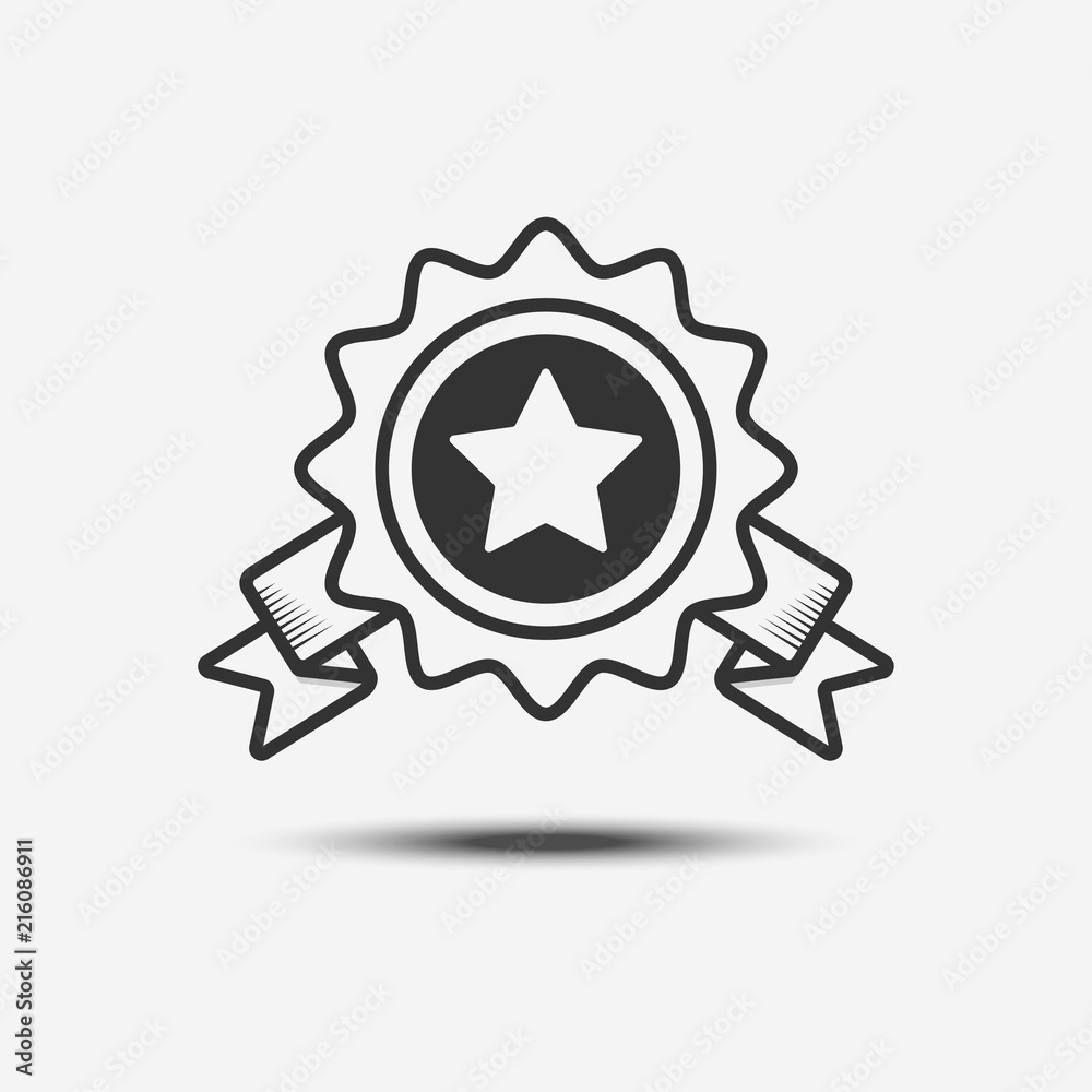 badge with ribbon, simple solid flat style symbol icon isolate on gray background - vector illustration badge with ribbon, simple solid flat style symbol icon isolate on gray background - vector illustration