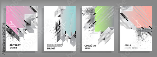 Covers templates set with graphic geometric elements. Applicable for brochures, posters, covers and banners. Vector illustrations.