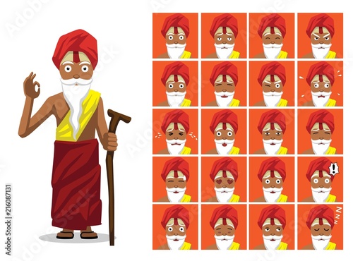 Religion Hinduism Sadhu Cartoon Emotion Faces Vector Illustration