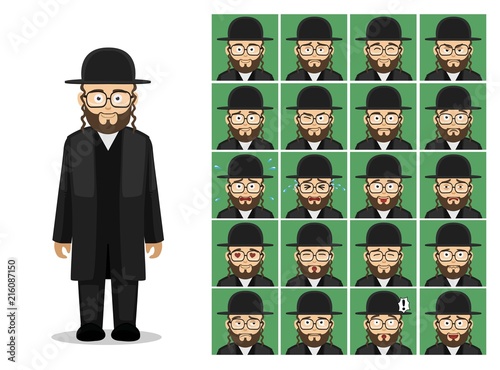 Religion Judaism Rabbi Cartoon Emotion Faces Vector Illustration