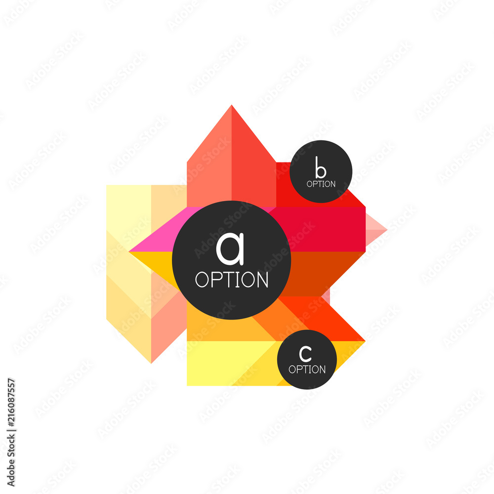 Abstract colorful geometric option infographics design template with sample abc options. Abstract background for business presentation or information banner Abstract colorful geometric option infographics design template with sample abc options. Abstract background for business presentation or information banner