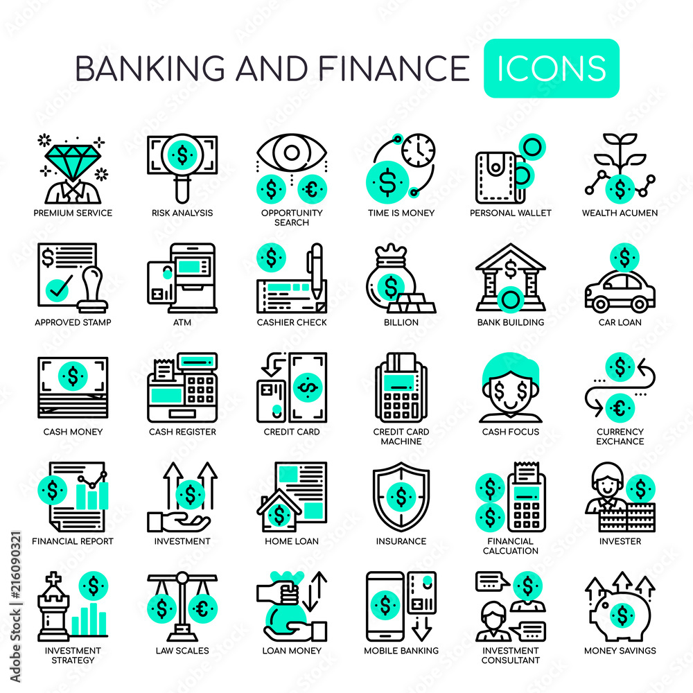 Banking and Finance, Thin Line and Pixel Perfect Icons. Banking and Finance, Thin Line and Pixel Perfect Icons.