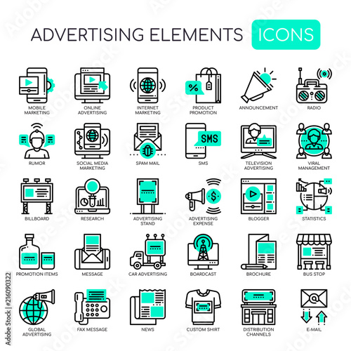 Advertising Elements , Thin Line and Pixel Perfect Icons.