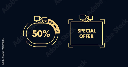 Sale tag. 50% percent discount sign. Promotion coupon design for shopping. Vector illustration.