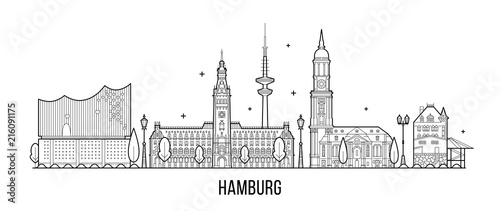 Hamburg skyline silhouette vector linear style