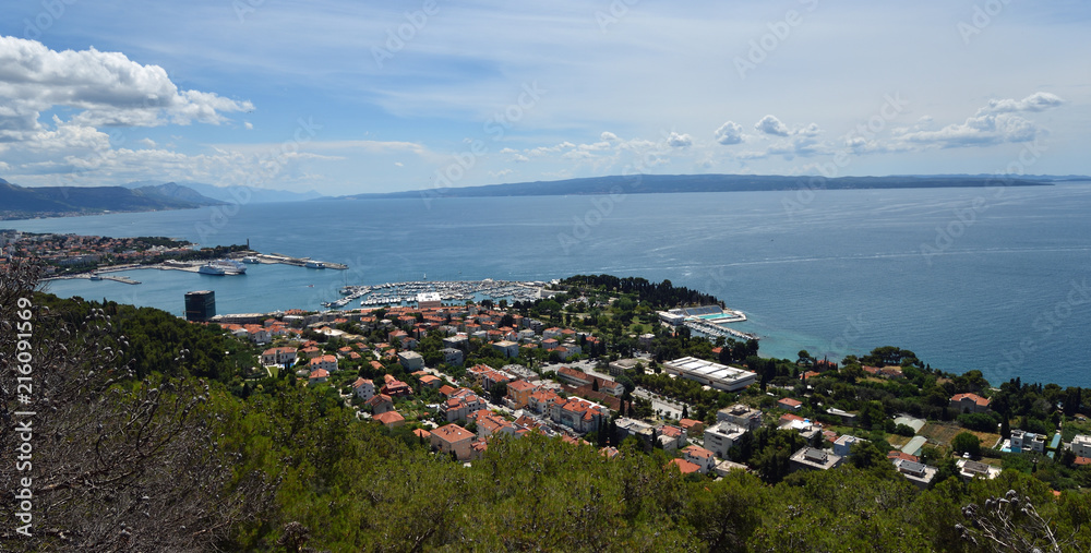Panoramic view  of Split Seafront with the Island of Brac in view