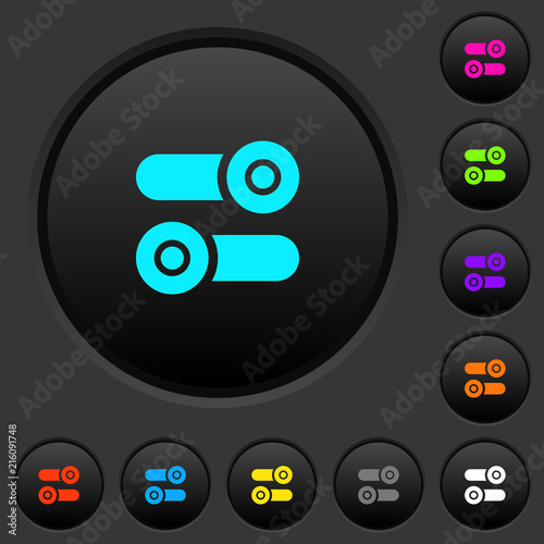 Toggle switches dark push buttons with color icons