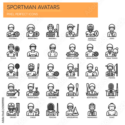 Sportman Avatars , Thin Line and Pixel Perfect Icons