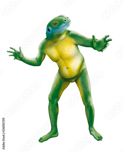 homme lézard- reptile- hybride- illustration- photo- vert- bleu- jaune