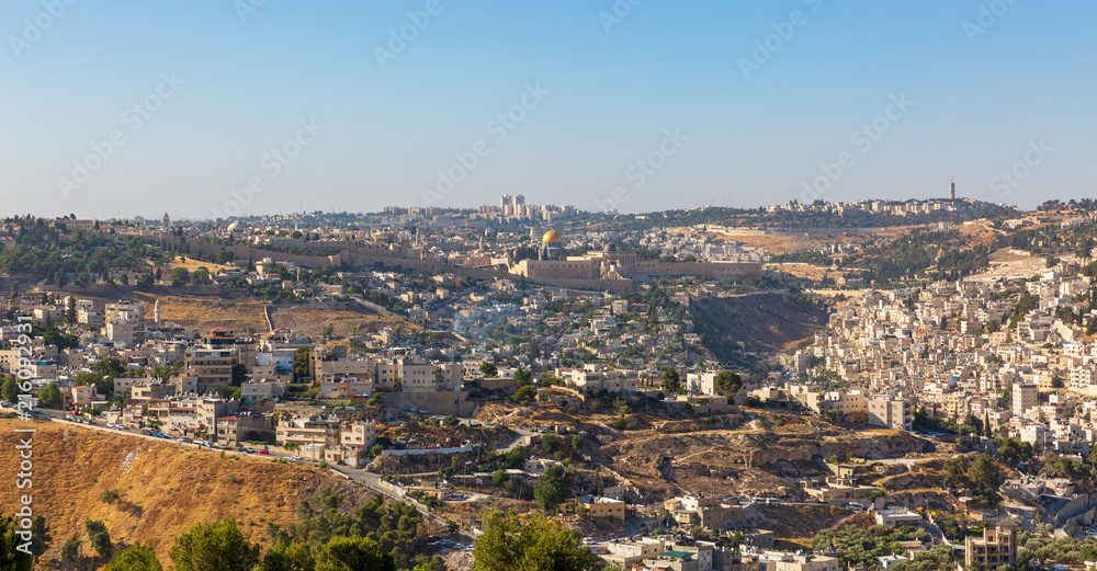 View of old city of Jerusalem against clear sky