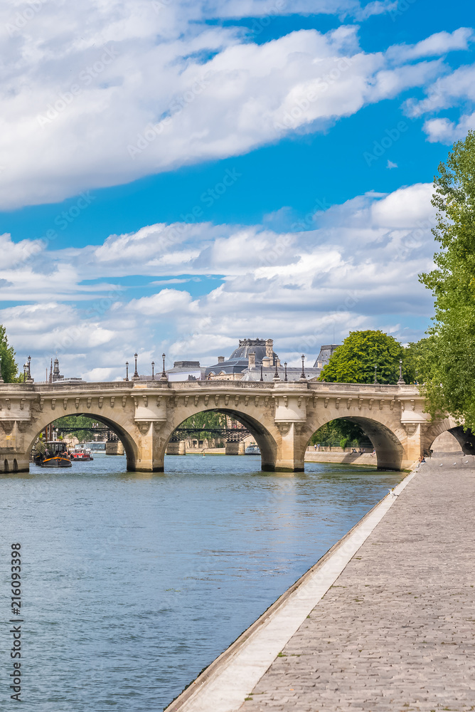 Paris, view of the Pont-Neuf, with the pont des Arts in background, banks of the Seine 
