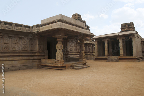 View of the side, north, porch of the ardhamandapa and the Amman shrine, Hazara Rama Temple. Royal Center or Royal Enclosure. Hampi, Karnataka. South east view. photo