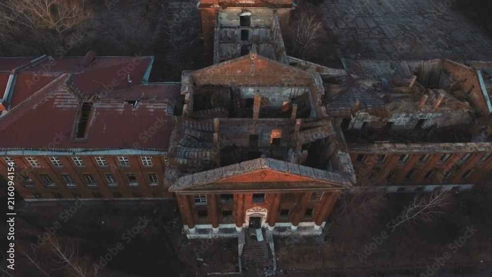 Abandoned soviet army building aerial view Abandoned soviet army building aerial view